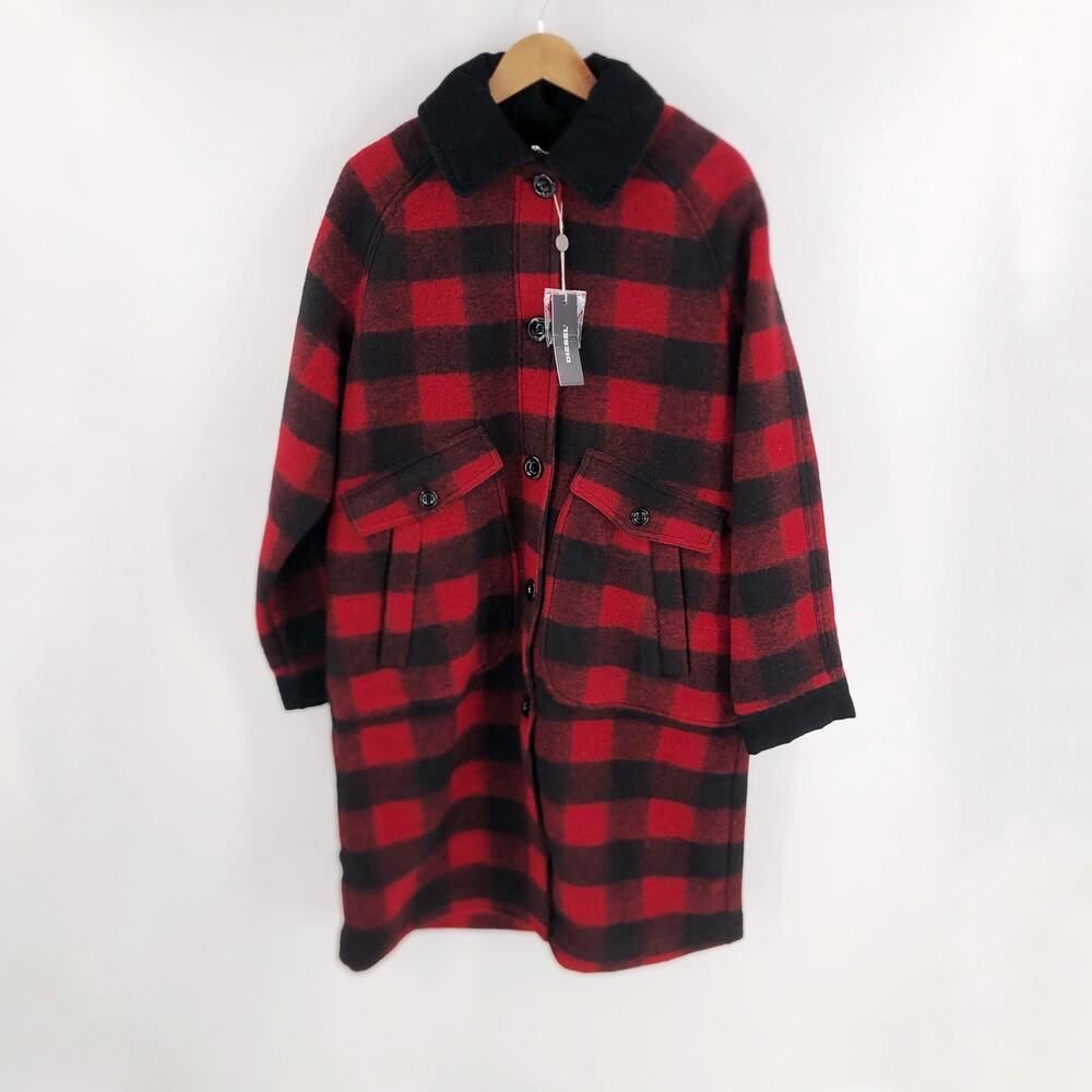 Diesel Plaid Coat Red Black Plaid Flannel Women's Sz L NWT $875 - Picture 3 of 11